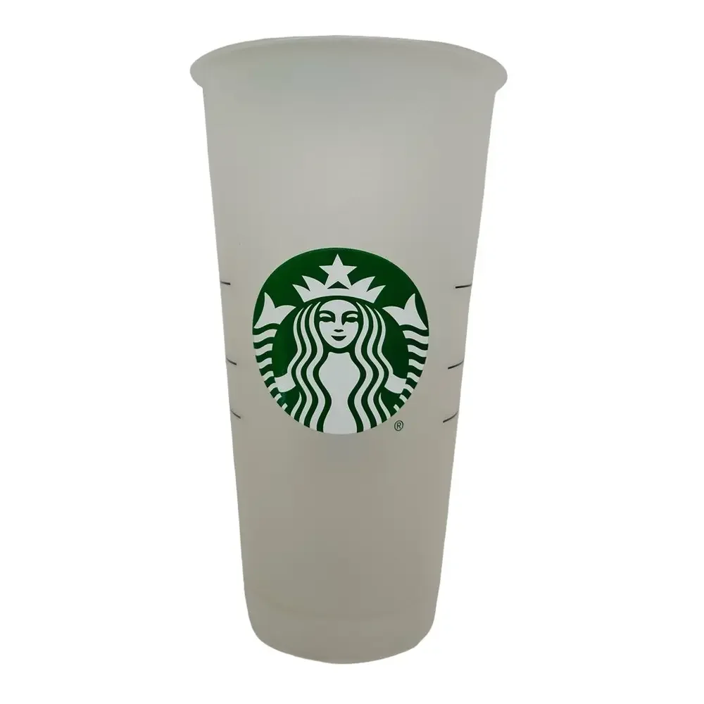 Set 4-2020 Starbucks Clear Green Plastic Reusable Cold Venti 24 Oz Cups & Lids